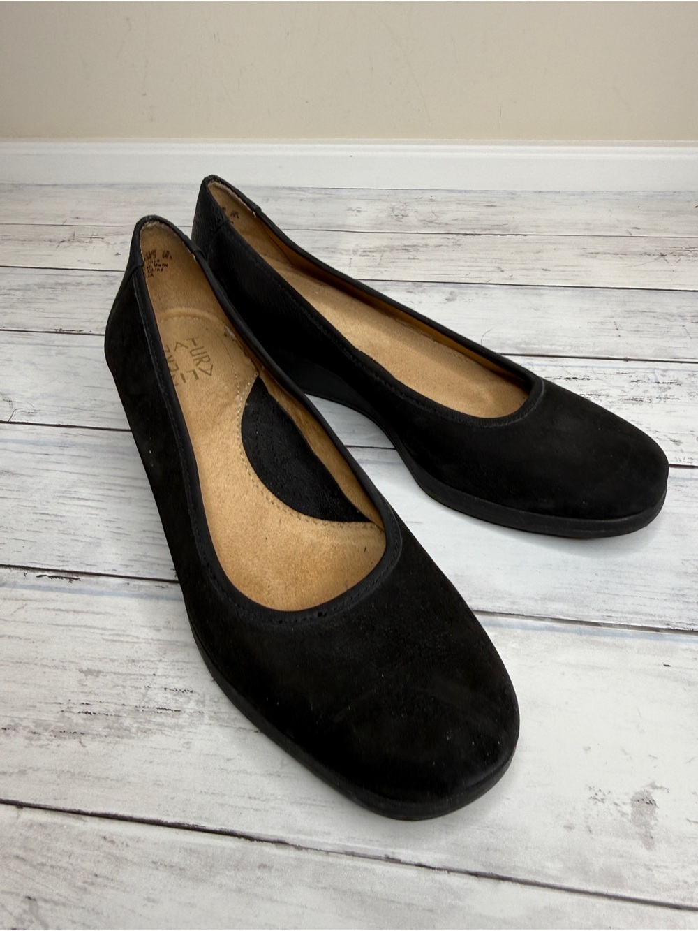 Naturalizer Black Suede Wedge Flats